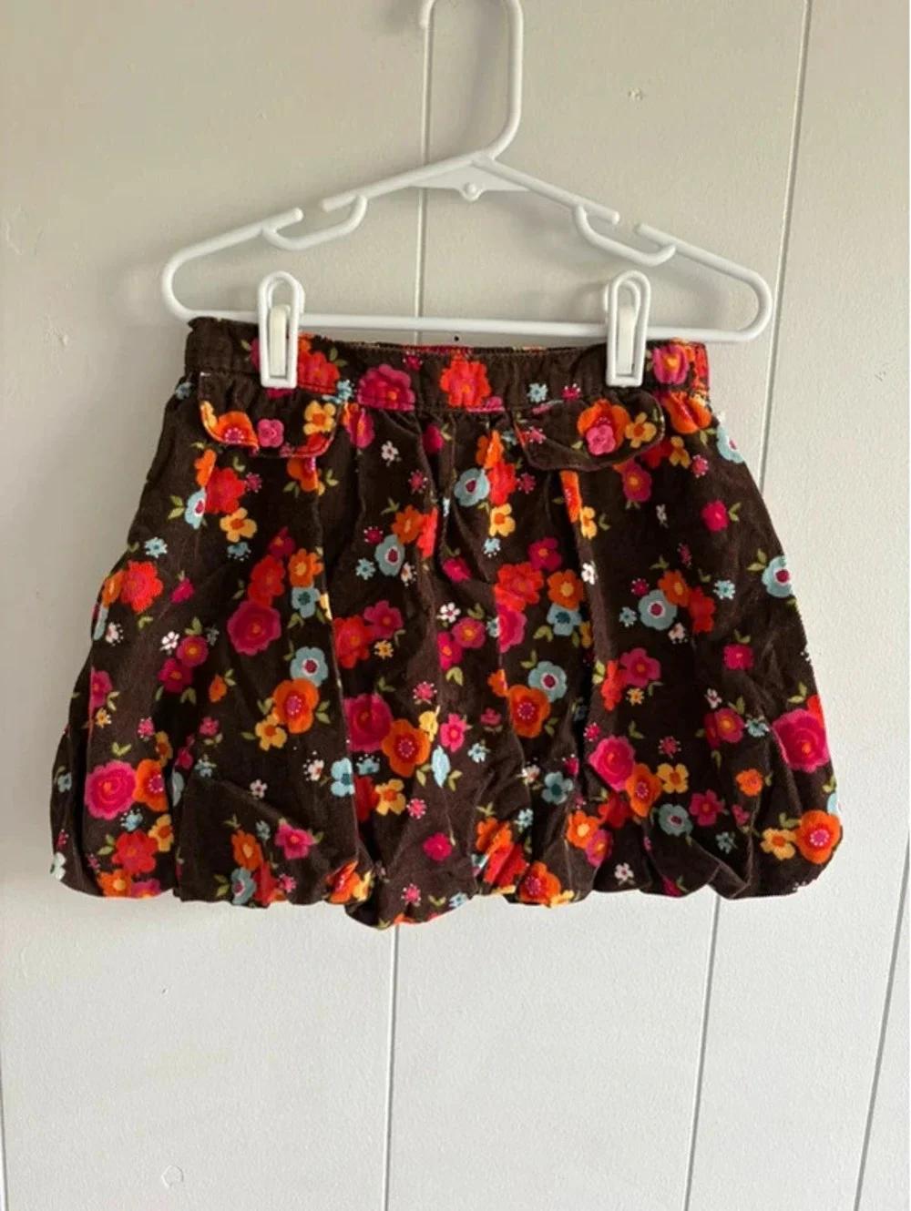 Girls 5 Vintage Gymboree Brown Colorful Floral Bubble Mini Skirt